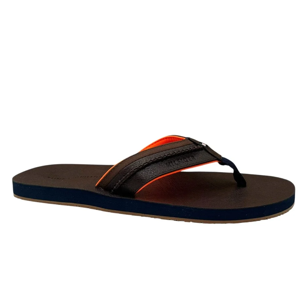 Tommy Hilfiger Mens Dembo Thong Sandal Size 11 Brown Faux‎ Leather Flexible